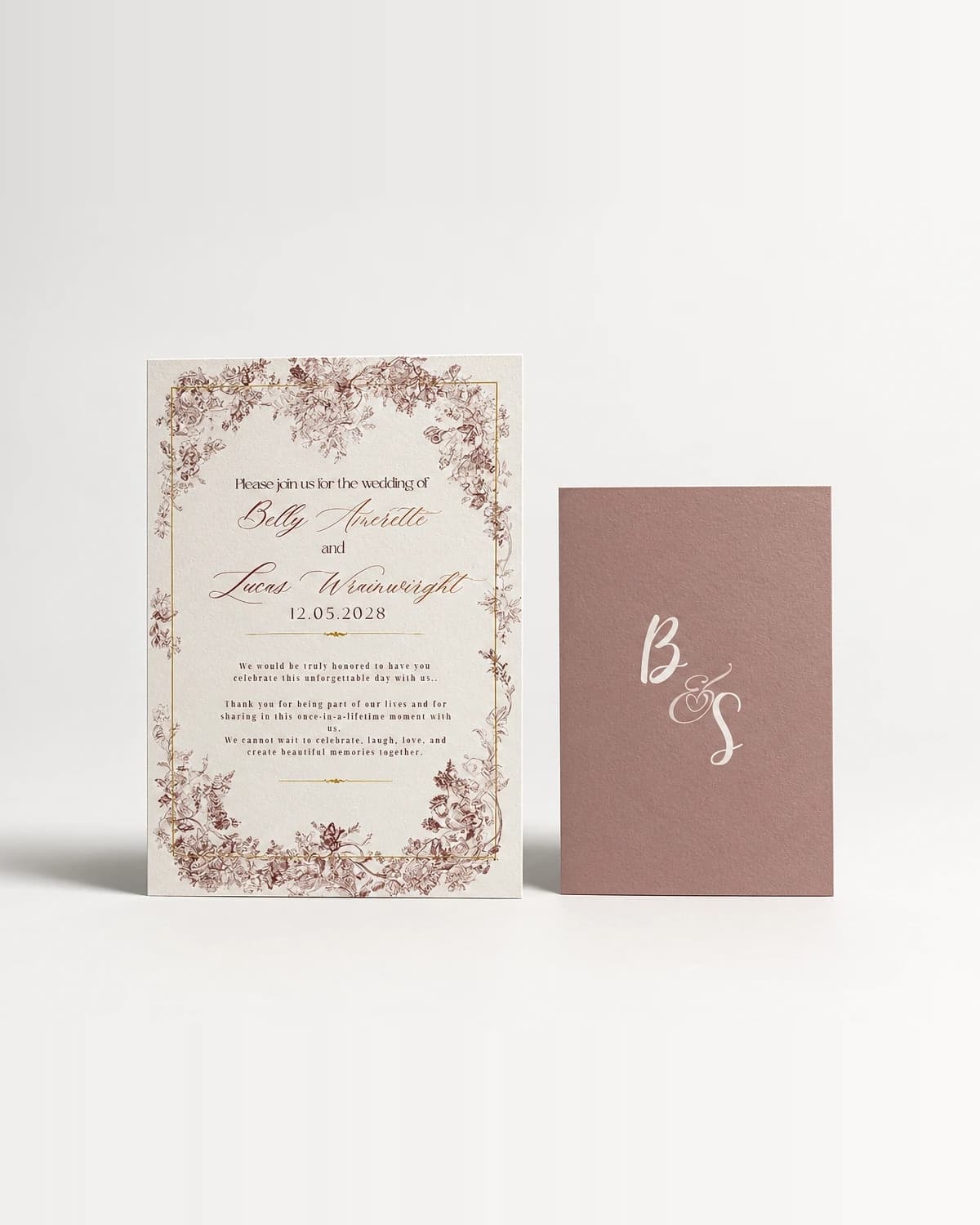 Altrosa Blüten-Hochzeitspapeterie-Suite