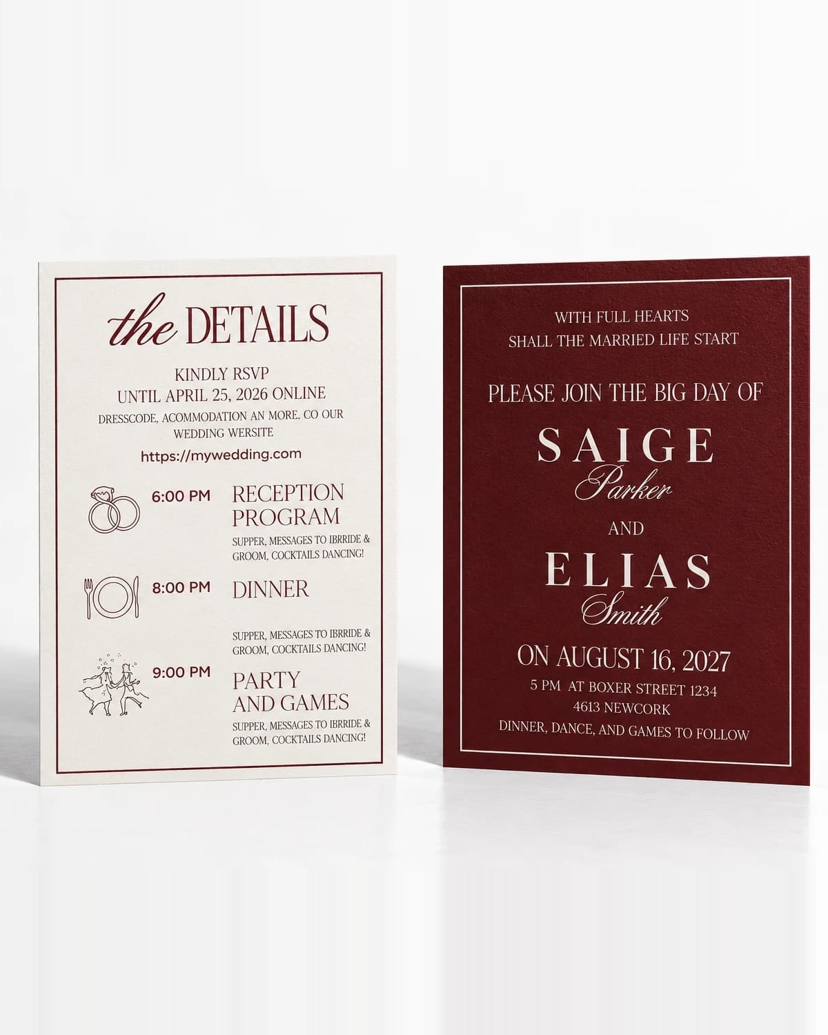Rotes Hochzeitseinladungs-Set