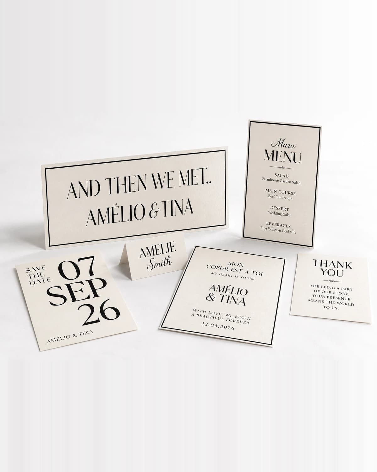 Hochzeitspapeterie-Suite mit Schildern